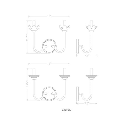 Z-Lite Allistair 2-Light Candelabra Bulb Base Modern Gold Steel Frame Clear Ribbed Glass Shade Wall Sconce