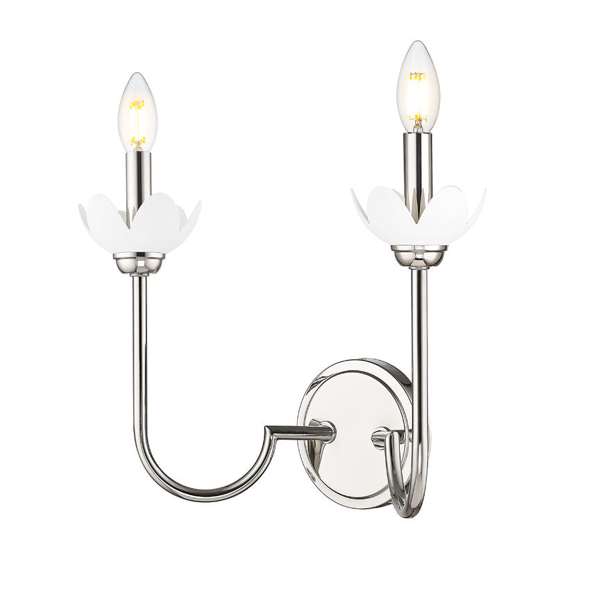 Z-Lite Allistair 2-Light Candelabra Bulb Base Polished Nickel Steel Frame Clear Ribbed Glass Shade Wall Sconce