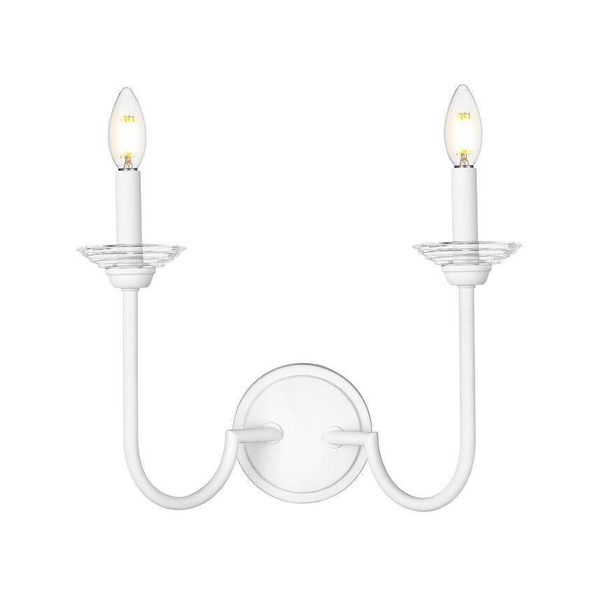 Z-Lite Allistair 2-Light Candelabra Bulb Base Textured White Steel Frame Clear Ribbed Glass Shade Wall Sconce