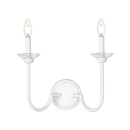 Z-Lite Allistair 2-Light Candelabra Bulb Base Textured White Steel Frame Clear Ribbed Glass Shade Wall Sconce