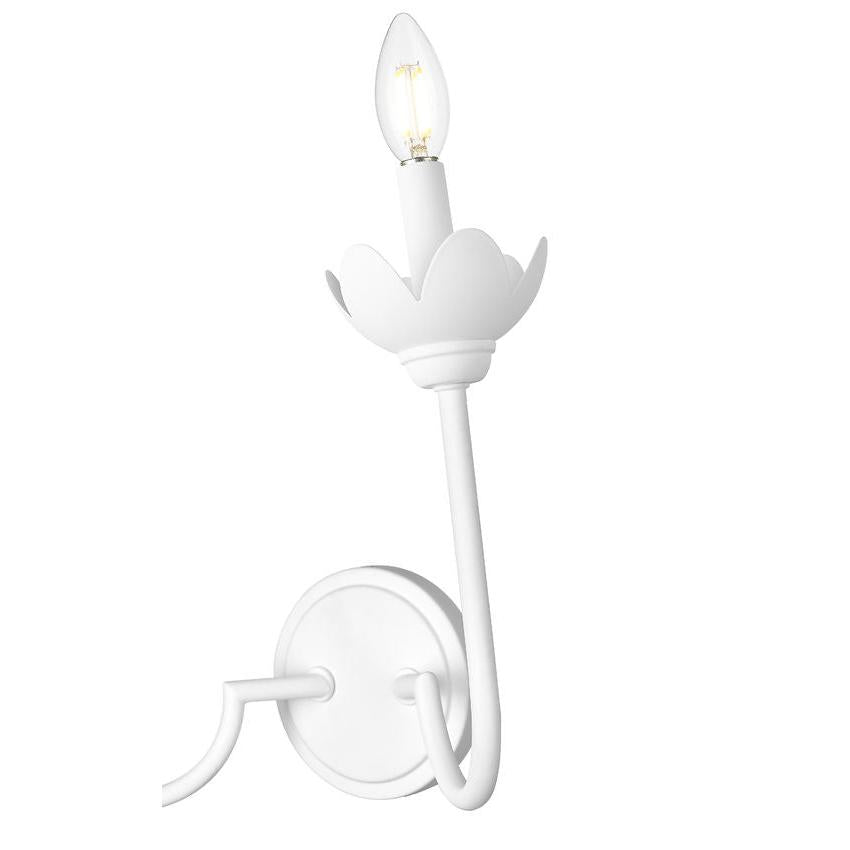 Z-Lite Allistair 2-Light Candelabra Bulb Base Textured White Steel Frame Clear Ribbed Glass Shade Wall Sconce