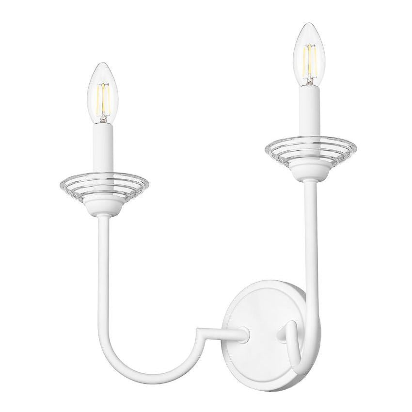 Z-Lite Allistair 2-Light Candelabra Bulb Base Textured White Steel Frame Clear Ribbed Glass Shade Wall Sconce