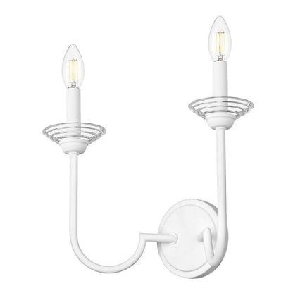 Z-Lite Allistair 2-Light Candelabra Bulb Base Textured White Steel Frame Clear Ribbed Glass Shade Wall Sconce