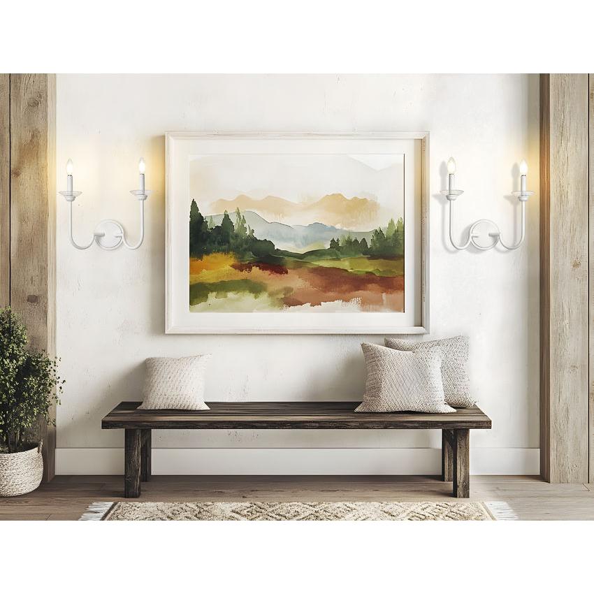 Z-Lite Allistair 2-Light Candelabra Bulb Base Textured White Steel Frame Clear Ribbed Glass Shade Wall Sconce