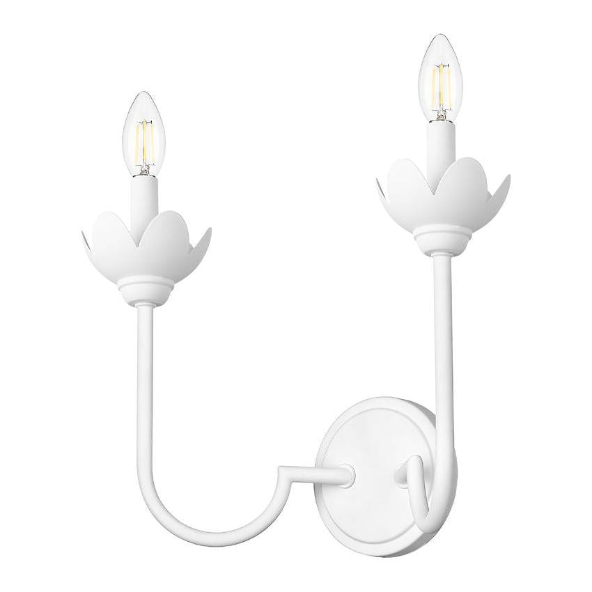 Z-Lite Allistair 2-Light Candelabra Bulb Base Tundra White Steel Frame Clear Ribbed Glass Shade Wall Sconce