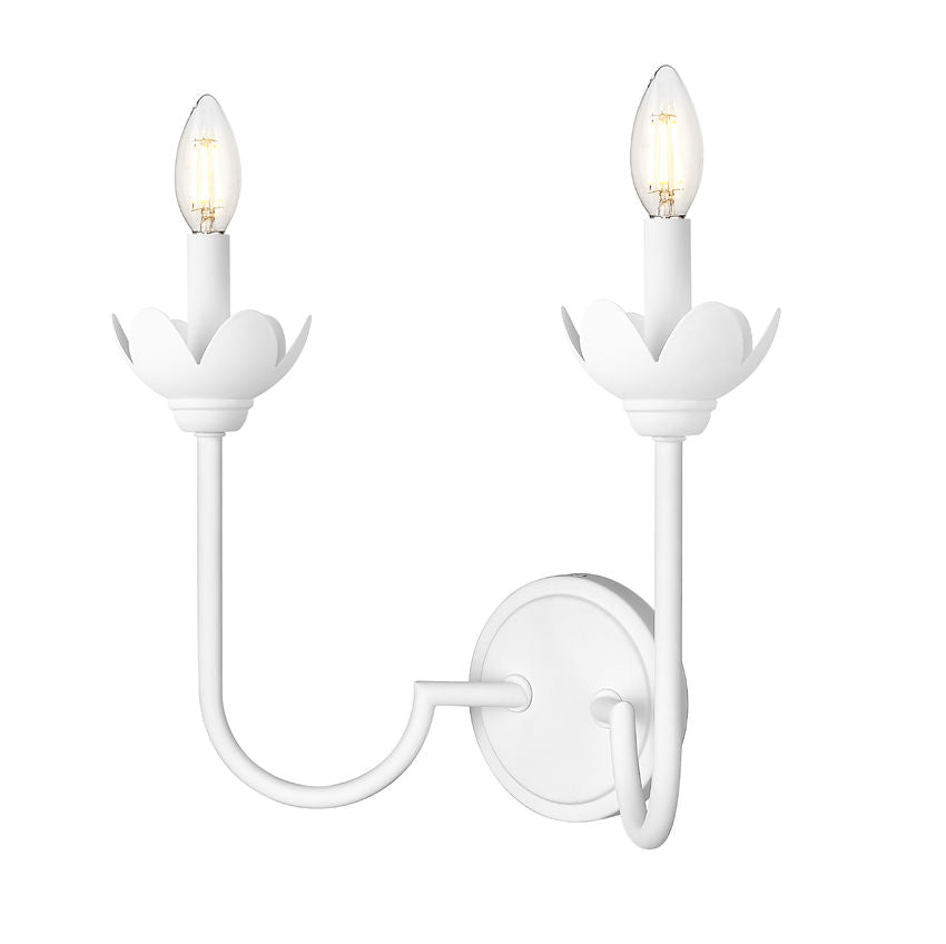 Z-Lite Allistair 2-Light Candelabra Bulb Base Tundra White Steel Frame Clear Ribbed Glass Shade Wall Sconce