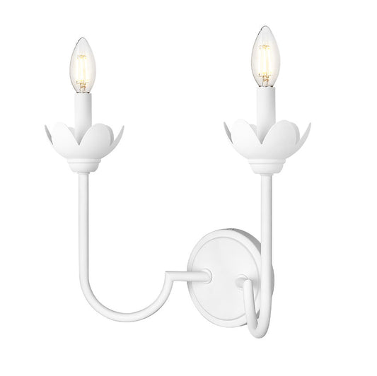 Z-Lite Allistair 2-Light Candelabra Bulb Base Tundra White Steel Frame Clear Ribbed Glass Shade Wall Sconce