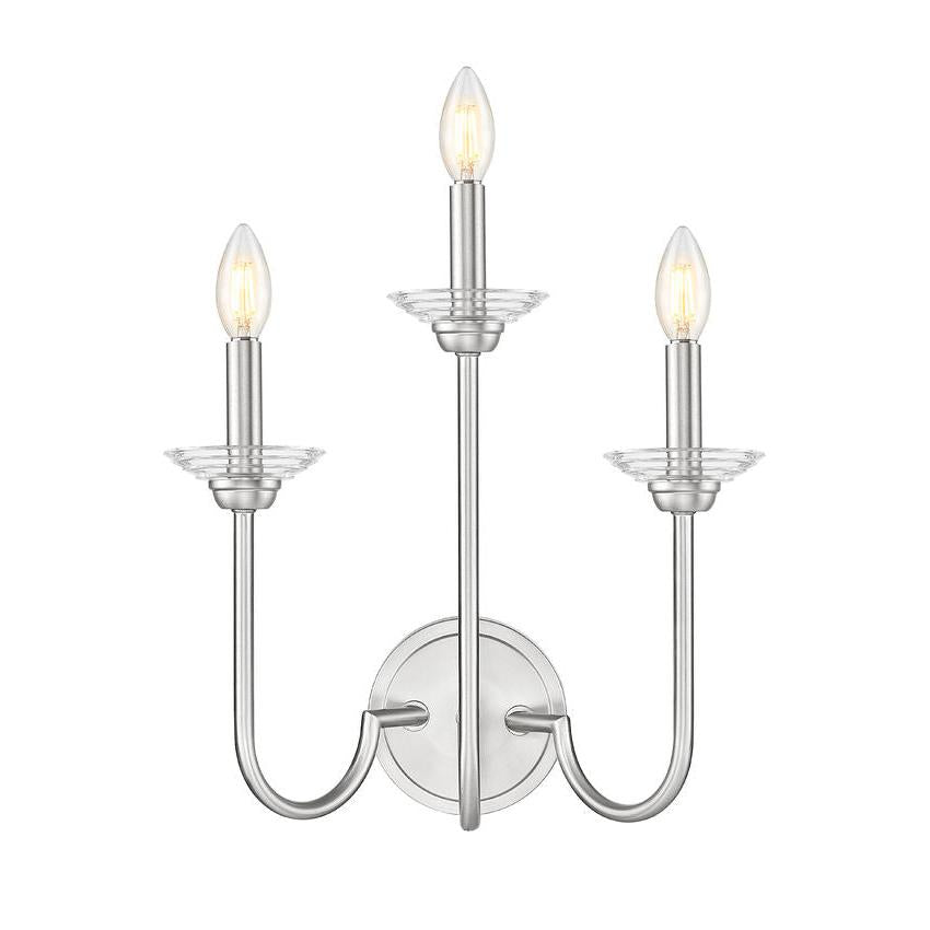 Z-Lite Allistair 3-Light Candelabra Bulb Base Brushed Nickel Steel Frame Clear Ribbed Glass Shade Wall Sconce