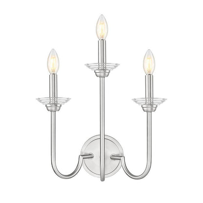 Z-Lite Allistair 3-Light Candelabra Bulb Base Brushed Nickel Steel Frame Clear Ribbed Glass Shade Wall Sconce