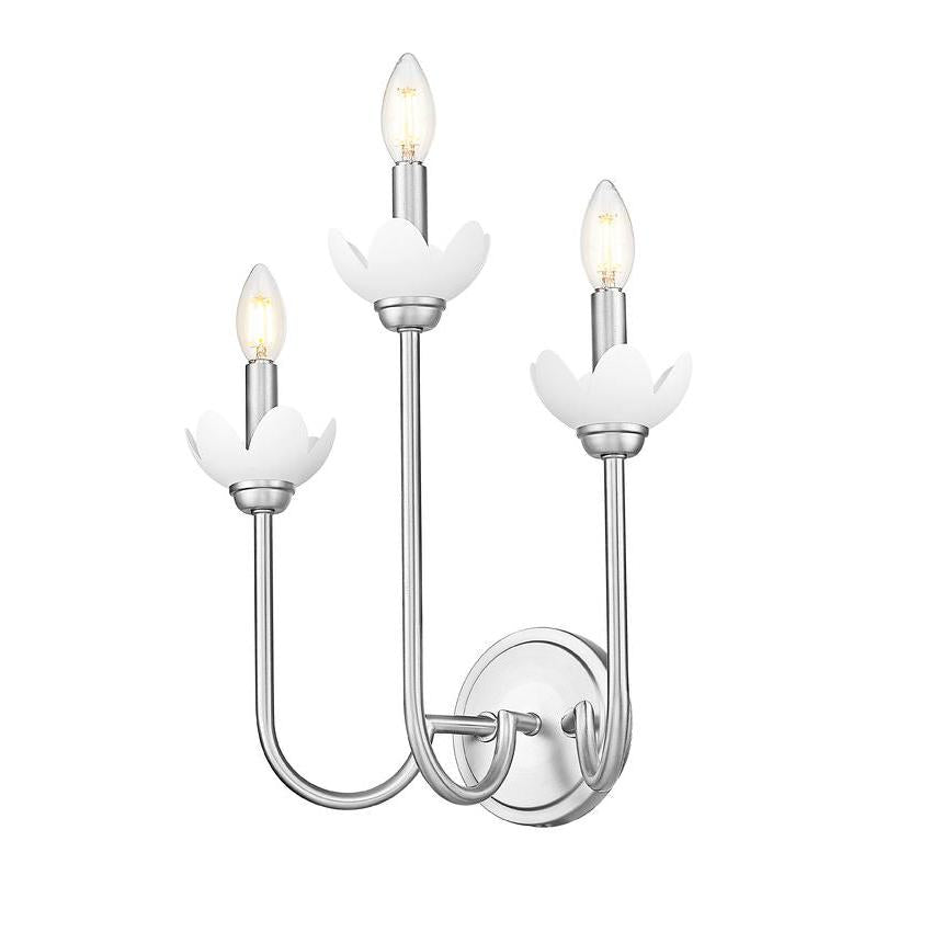 Z-Lite Allistair 3-Light Candelabra Bulb Base Brushed Nickel Steel Frame Clear Ribbed Glass Shade Wall Sconce