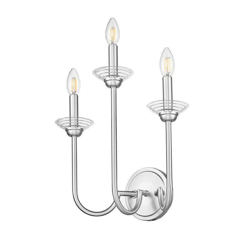 Z-Lite Allistair 3-Light Candelabra Bulb Base Brushed Nickel Steel Frame Clear Ribbed Glass Shade Wall Sconce