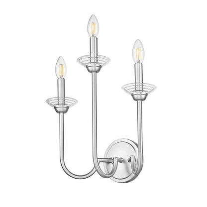 Z-Lite Allistair 3-Light Candelabra Bulb Base Brushed Nickel Steel Frame Clear Ribbed Glass Shade Wall Sconce