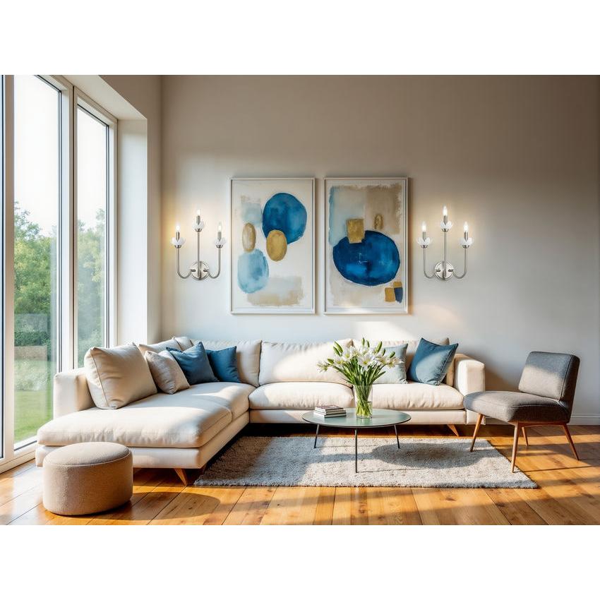 Z-Lite Allistair 3-Light Candelabra Bulb Base Brushed Nickel Steel Frame Clear Ribbed Glass Shade Wall Sconce