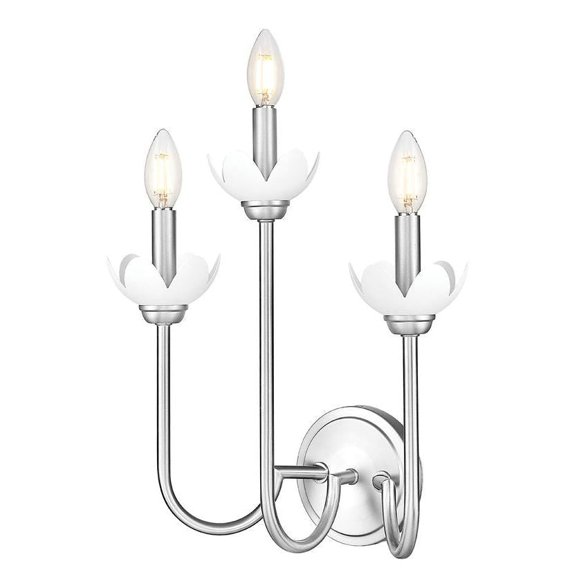 Z-Lite Allistair 3-Light Candelabra Bulb Base Brushed Nickel Steel Frame Clear Ribbed Glass Shade Wall Sconce