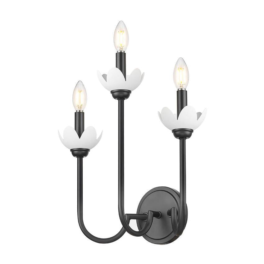 Z-Lite Allistair 3-Light Candelabra Bulb Base Matte Black Steel Frame Clear Ribbed Glass Shade Wall Sconce