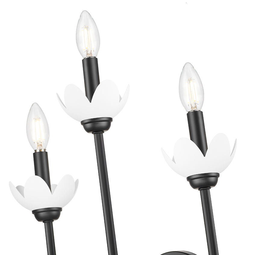 Z-Lite Allistair 3-Light Candelabra Bulb Base Matte Black Steel Frame Clear Ribbed Glass Shade Wall Sconce