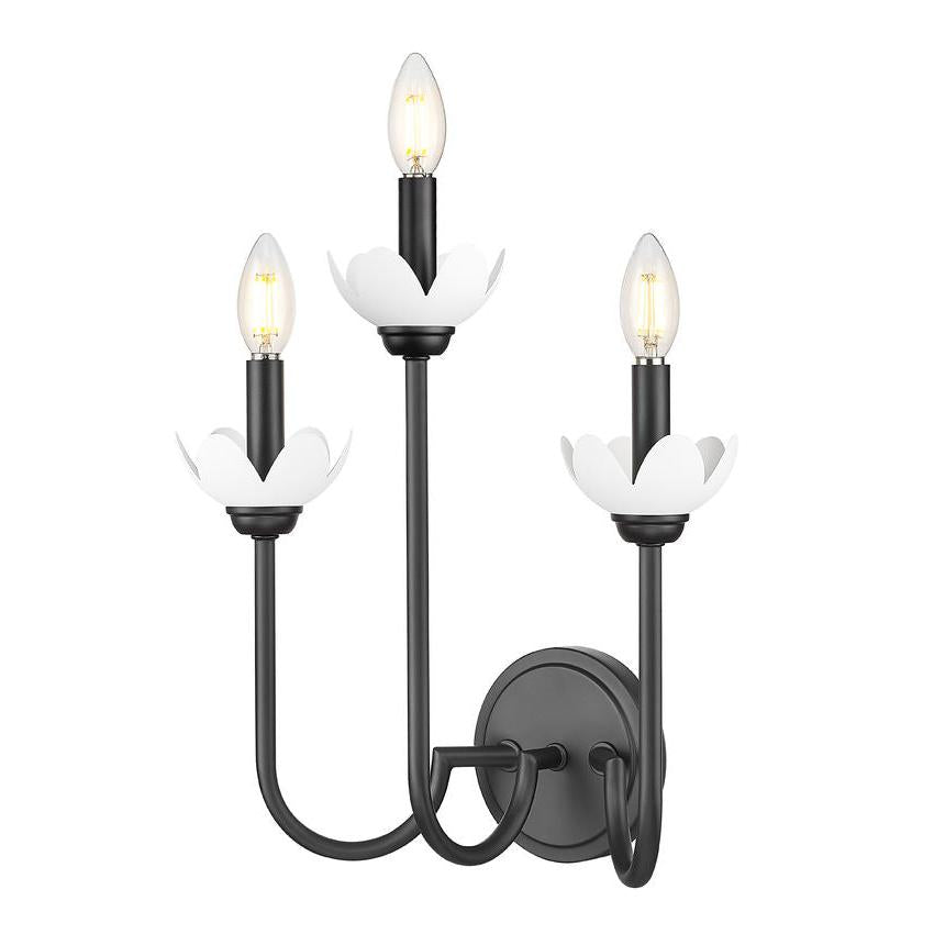 Z-Lite Allistair 3-Light Candelabra Bulb Base Matte Black Steel Frame Clear Ribbed Glass Shade Wall Sconce