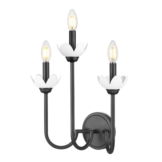 Z-Lite Allistair 3-Light Candelabra Bulb Base Matte Black Steel Frame Clear Ribbed Glass Shade Wall Sconce