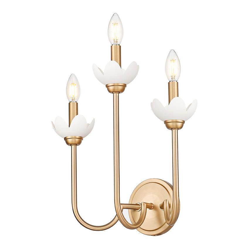 Z-Lite Allistair 3-Light Candelabra Bulb Base Modern Gold Steel Frame Clear Ribbed Glass Shade Wall Sconce