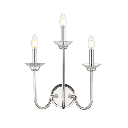 Z-Lite Allistair 3-Light Candelabra Bulb Base Polished Nickel Steel Frame Clear Ribbed Glass Shade Wall Sconce