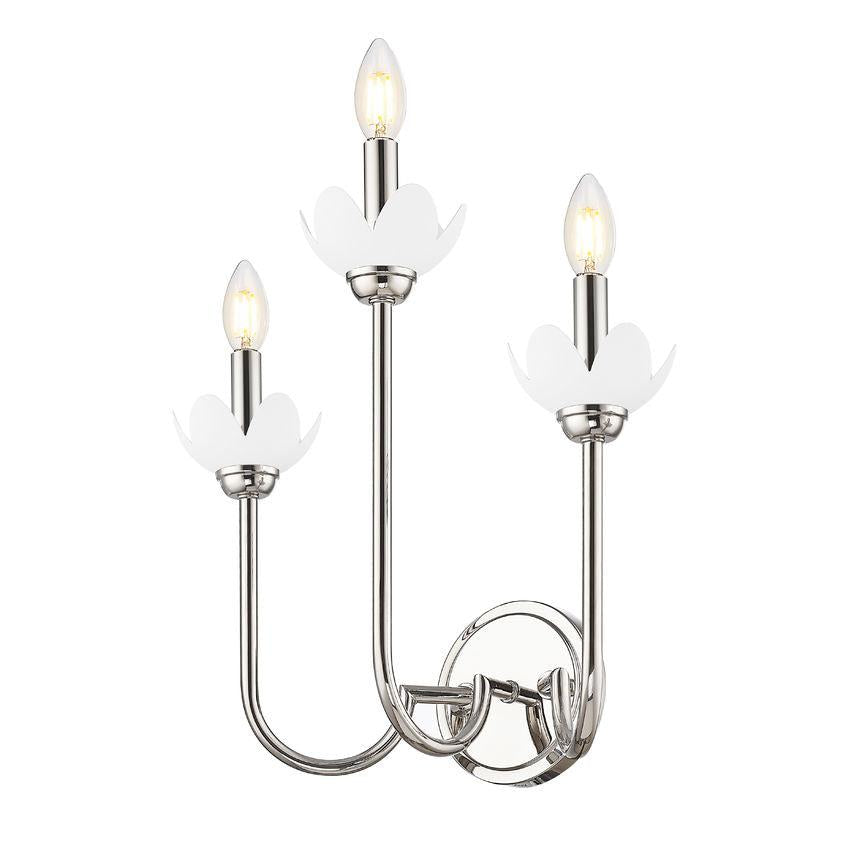 Z-Lite Allistair 3-Light Candelabra Bulb Base Polished Nickel Steel Frame Clear Ribbed Glass Shade Wall Sconce