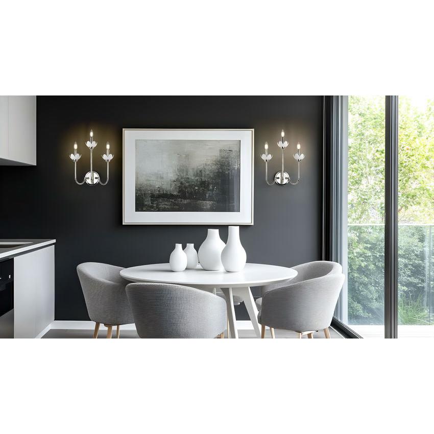 Z-Lite Allistair 3-Light Candelabra Bulb Base Polished Nickel Steel Frame Clear Ribbed Glass Shade Wall Sconce