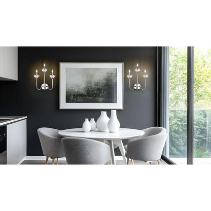 Z-Lite Allistair 3-Light Candelabra Bulb Base Polished Nickel Steel Frame Clear Ribbed Glass Shade Wall Sconce