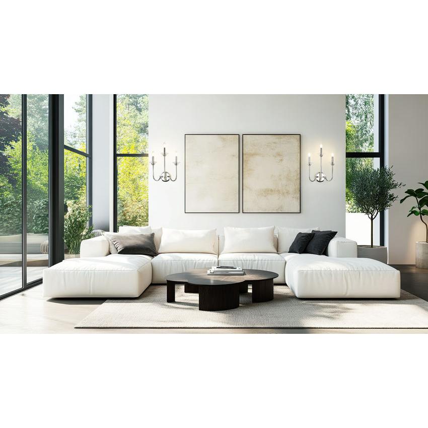 Z-Lite Allistair 3-Light Candelabra Bulb Base Polished Nickel Steel Frame Clear Ribbed Glass Shade Wall Sconce