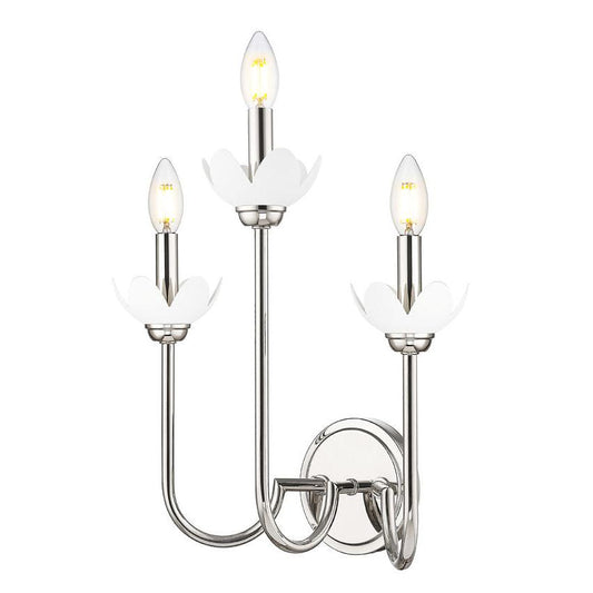 Z-Lite Allistair 3-Light Candelabra Bulb Base Polished Nickel Steel Frame Clear Ribbed Glass Shade Wall Sconce