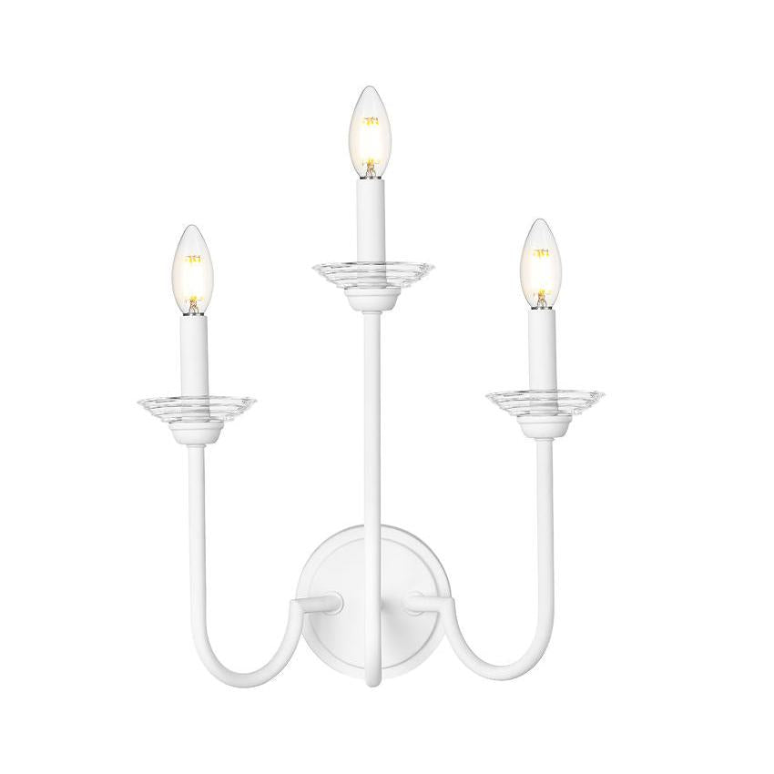 Z-Lite Allistair 3-Light Candelabra Bulb Base Textured White Steel Frame Clear Ribbed Glass Shade Wall Sconce