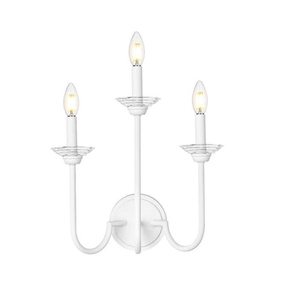 Z-Lite Allistair 3-Light Candelabra Bulb Base Textured White Steel Frame Clear Ribbed Glass Shade Wall Sconce