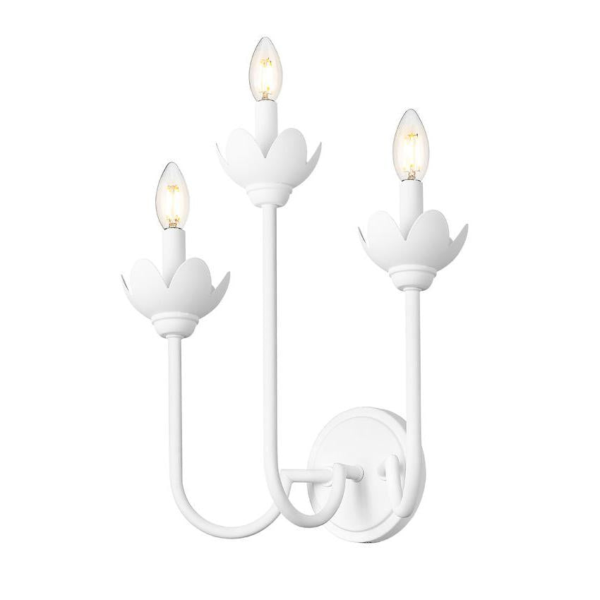 Z-Lite Allistair 3-Light Candelabra Bulb Base Textured White Steel Frame Clear Ribbed Glass Shade Wall Sconce