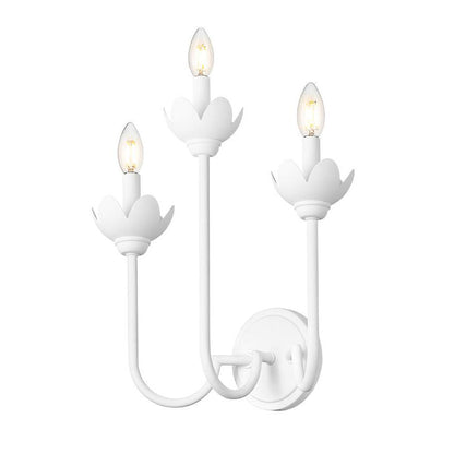 Z-Lite Allistair 3-Light Candelabra Bulb Base Textured White Steel Frame Clear Ribbed Glass Shade Wall Sconce