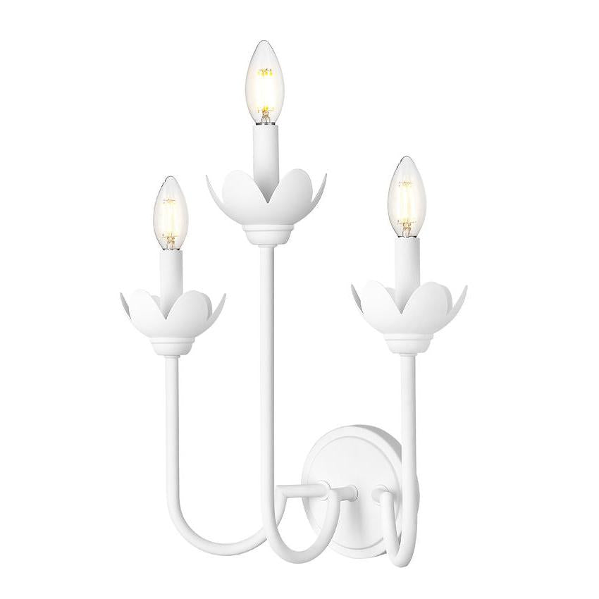 Z-Lite Allistair 3-Light Candelabra Bulb Base Textured White Steel Frame Clear Ribbed Glass Shade Wall Sconce