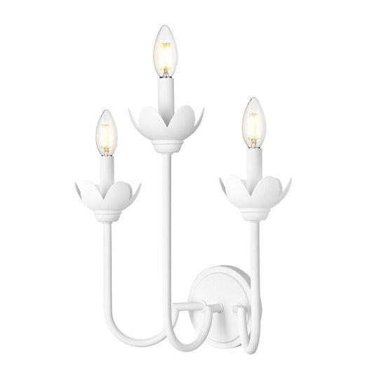 Z-Lite Allistair 3-Light Candelabra Bulb Base Textured White Steel Frame Clear Ribbed Glass Shade Wall Sconce