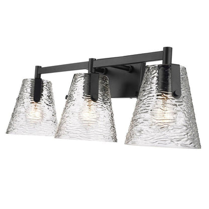 Z-Lite Analia 26" 3-Light Matte Black and Clear Ribbed Glass Shade Vanity Light
