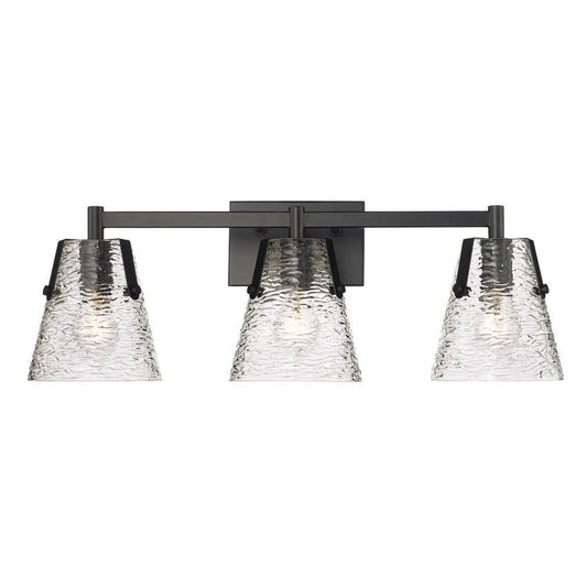 Z-Lite Analia 26" 3-Light Matte Black and Clear Ribbed Glass Shade Vanity Light