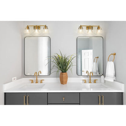 Z-Lite Analia 26" 3-Light Modern Gold and Clear Ribbed Glass Shade Vanity Light