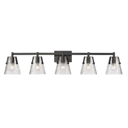 Z-Lite Analia 46" 5-Light Matte Black and Clear Ribbed Glass Shade Vanity Light