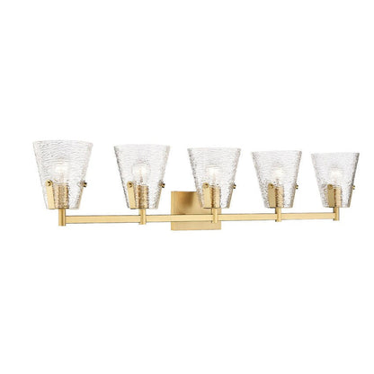 Z-Lite Analia 46" 5-Light Modern Gold and Clear Ribbed Glass Shade Vanity Light