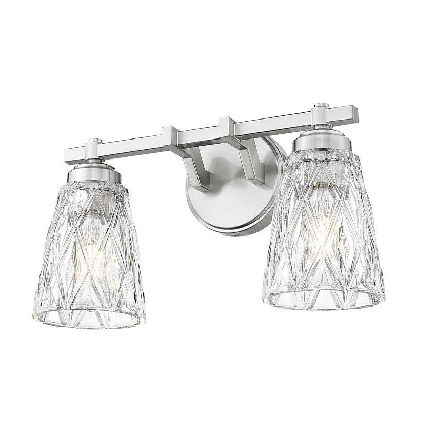 Z-Lite Andree 16" 2-Light Brushed Nickel Steel Frame Clear Glass Shade Vanity Lighting