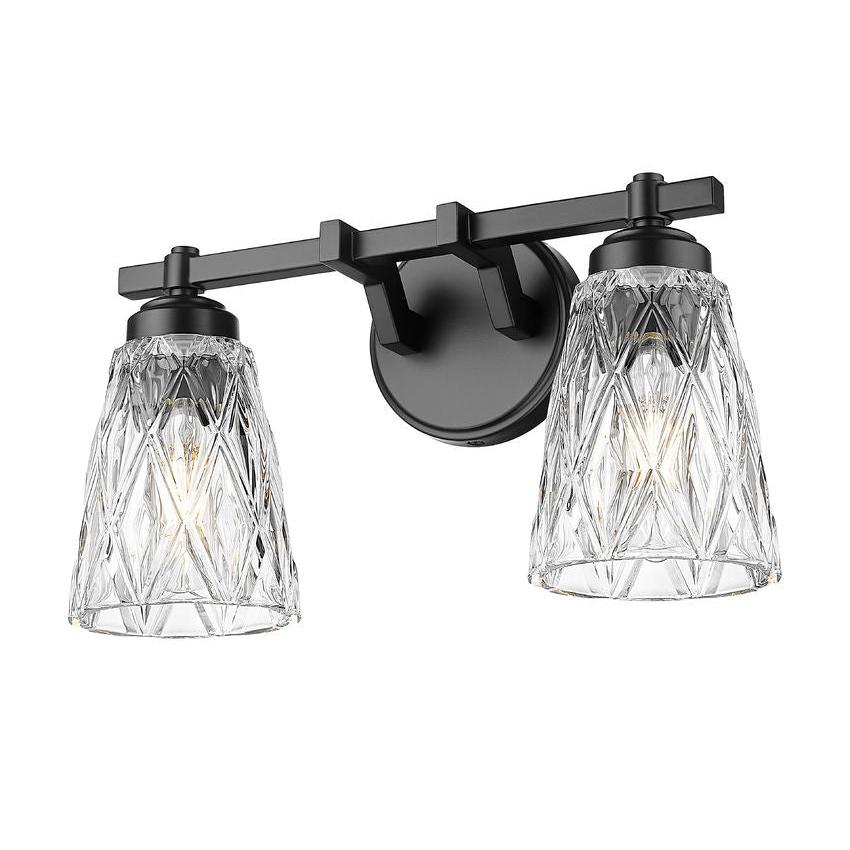 Z-Lite Andree 16" 2-Light Matte Black Steel Frame Clear Glass Shade Vanity Lighting