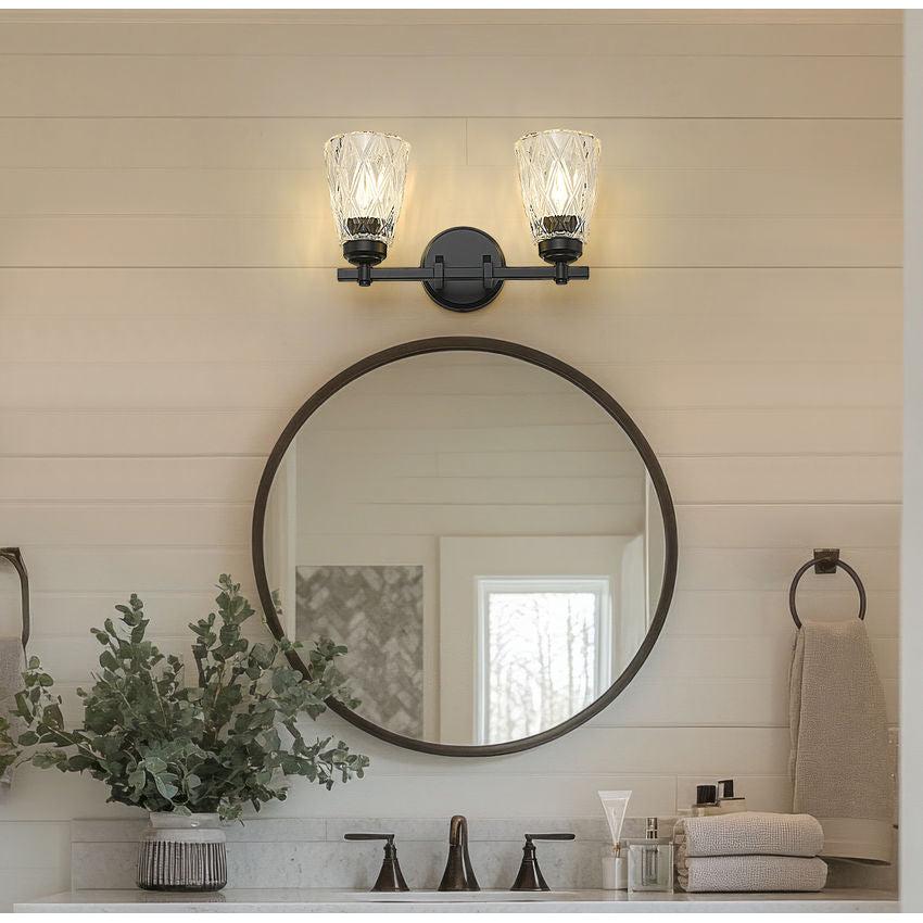 Z-Lite Andree 16" 2-Light Matte Black Steel Frame Clear Glass Shade Vanity Lighting