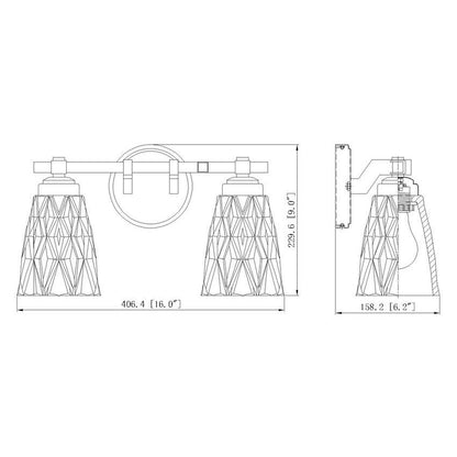 Z-Lite Andree 16" 2-Light Matte Black Steel Frame Clear Glass Shade Vanity Lighting