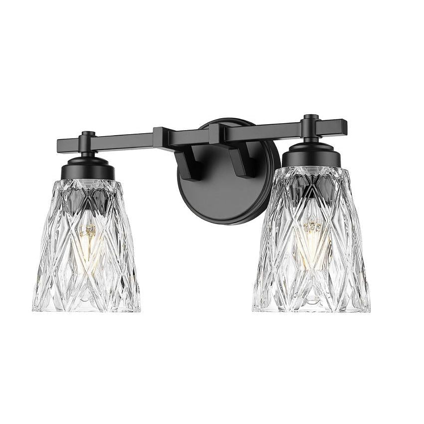Z-Lite Andree 16" 2-Light Matte Black Steel Frame Clear Glass Shade Vanity Lighting