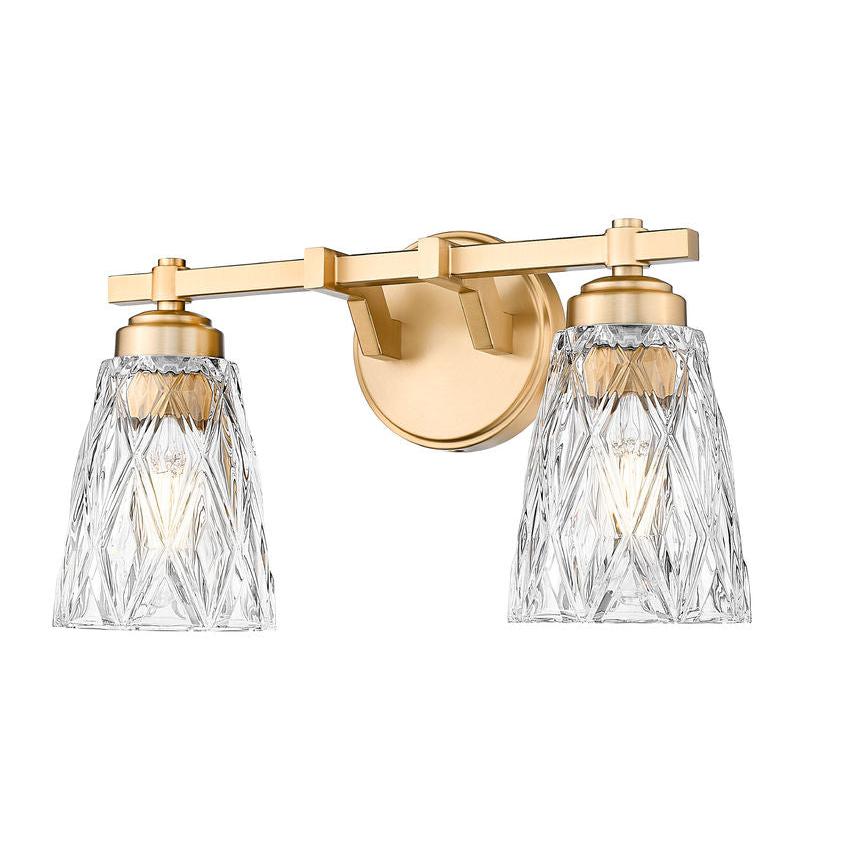 Z-Lite Andree 16" 2-Light Modern Gold Steel Frame Clear Glass Shade Vanity Lighting