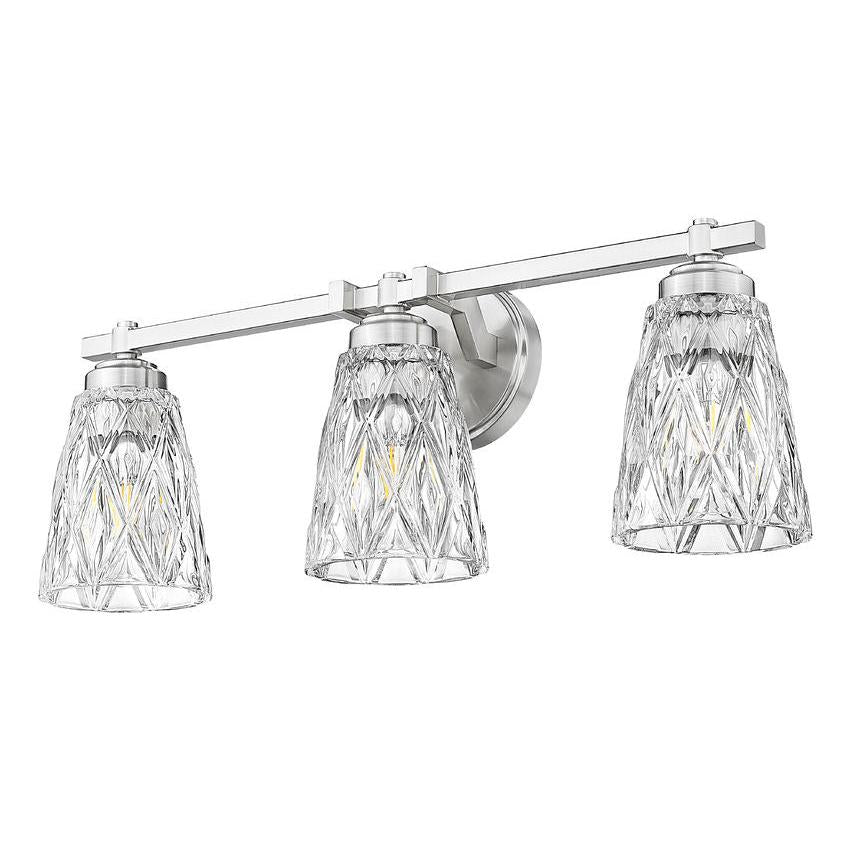 Z-Lite Andree 24" 3-Light Brushed Nickel Steel Frame Clear Glass Shade Vanity Lighting