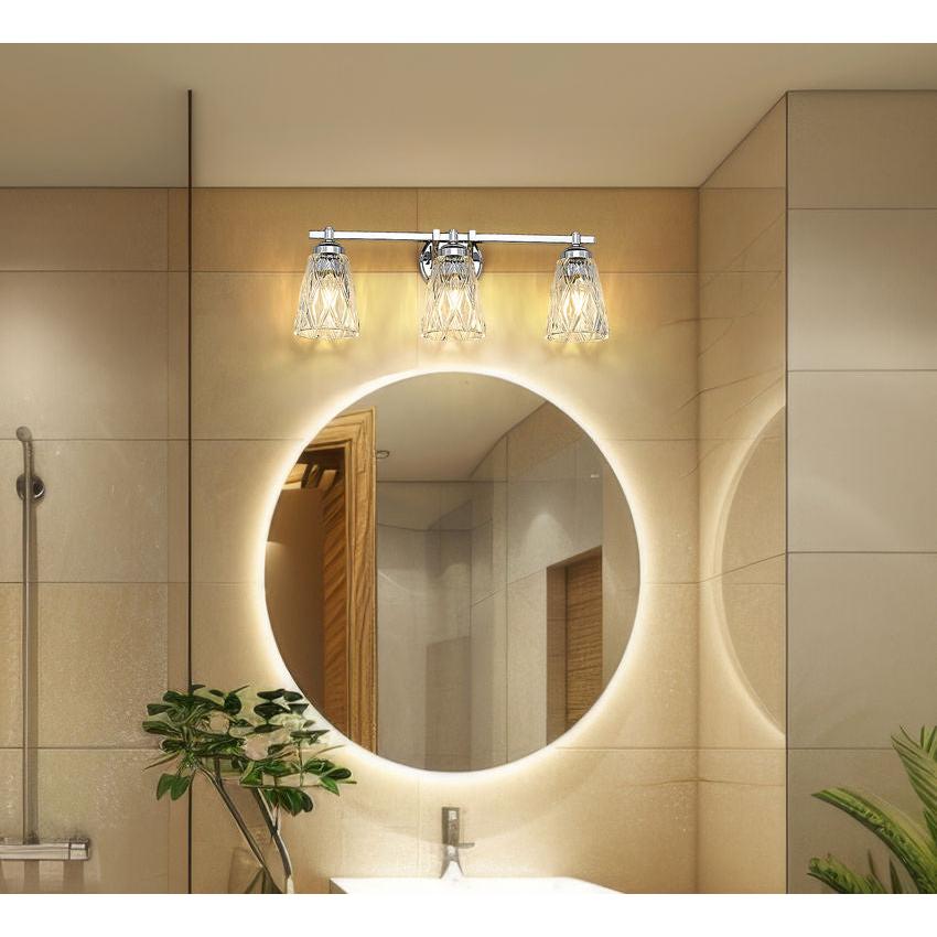 Z-Lite Andree 24" 3-Light Chrome Steel Frame Clear Glass Shade Vanity Lighting