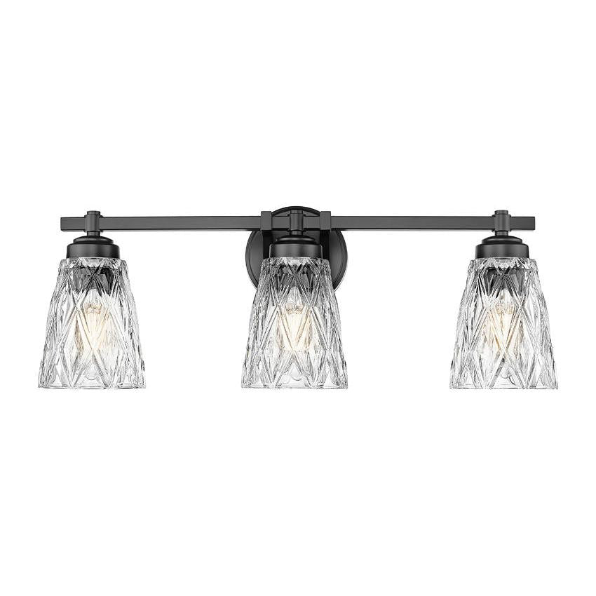 Z-Lite Andree 24" 3-Light Matte Black Steel Frame Clear Glass Shade Vanity Lighting