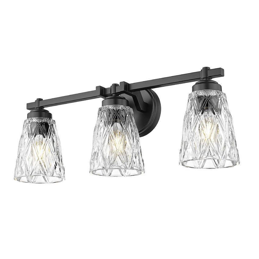 Z-Lite Andree 24" 3-Light Matte Black Steel Frame Clear Glass Shade Vanity Lighting